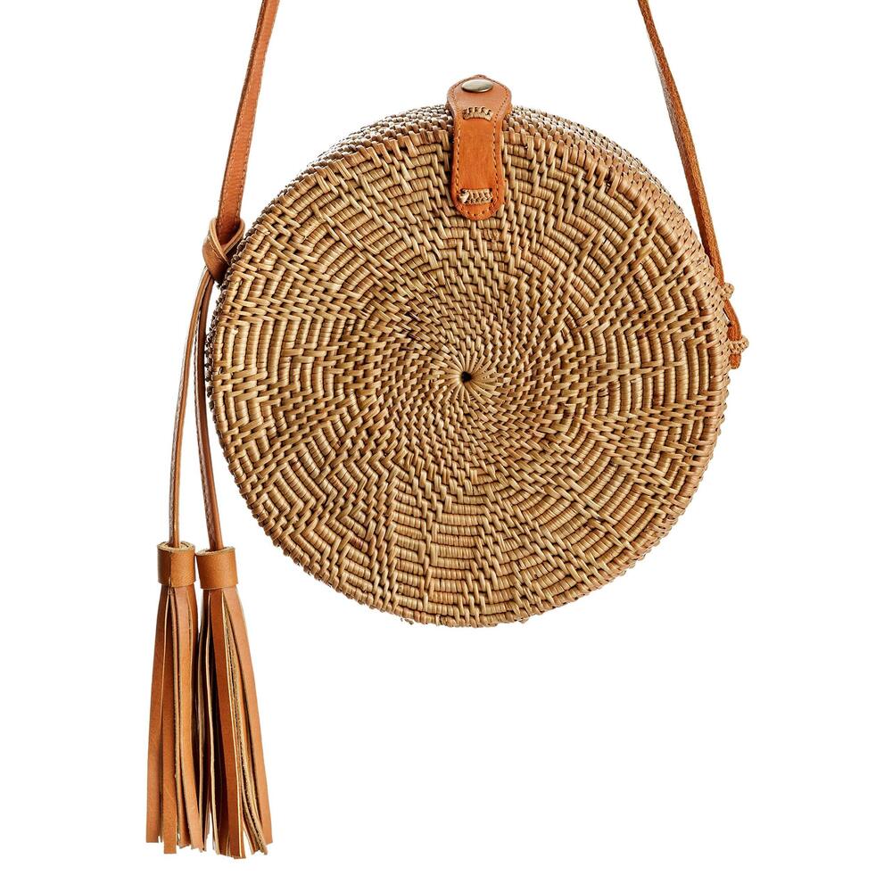 5828 Rattan Bags - Handmade Wicker Woven Purse Handbag Circle Boho Bag Bali - Picture 2 of 5